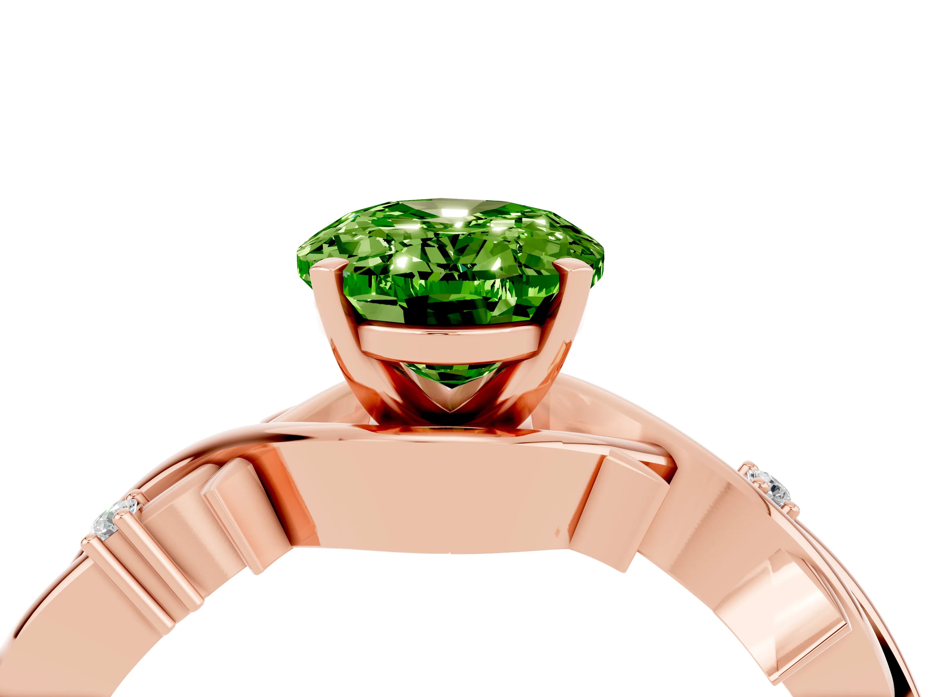 Rose gold Oval Cut Peridot Solitaire Ring with Twisted Band and Prong Setting_4