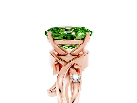 Rose gold Oval Cut Peridot Solitaire Ring with Twisted Band and Prong Setting_5