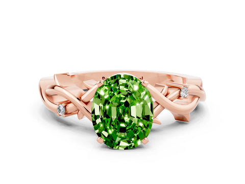 Rose gold Oval Cut Peridot Solitaire Ring with Twisted Band and Prong Setting