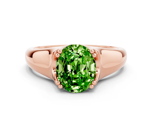 Rose gold Oval Cut Peridot Solitaire Ring with Wide Band and Prong Setting