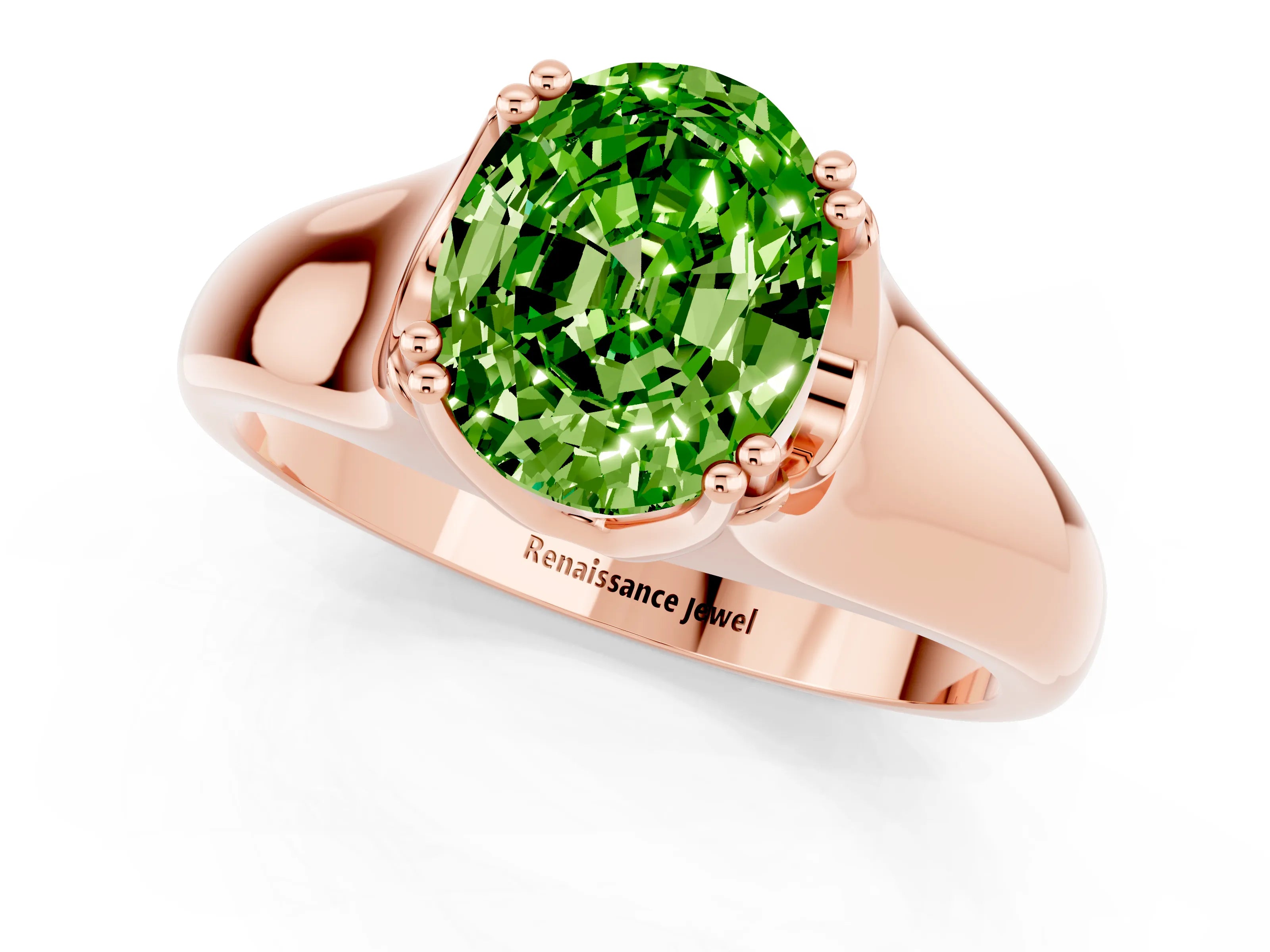 Rose gold Oval Cut Peridot Solitaire Ring with Wide Band and Prong Setting_1