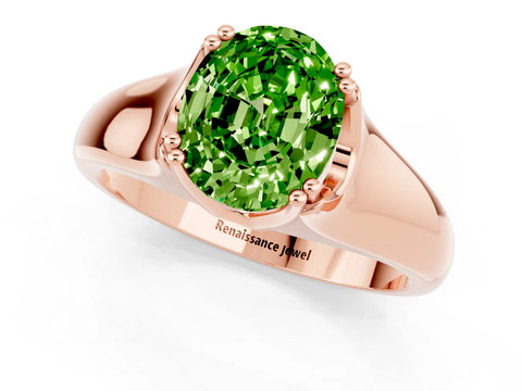 Rose gold Oval Cut Peridot Solitaire Ring with Wide Band and Prong Setting_1