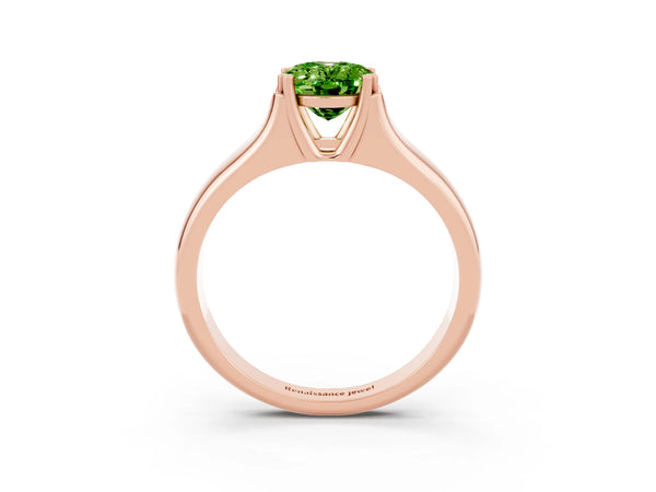 Rose gold Oval Cut Peridot Solitaire Ring with Wide Band and Prong Setting