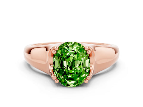 Rose gold Oval Cut Peridot Solitaire Ring with Wide Band and Prong Setting