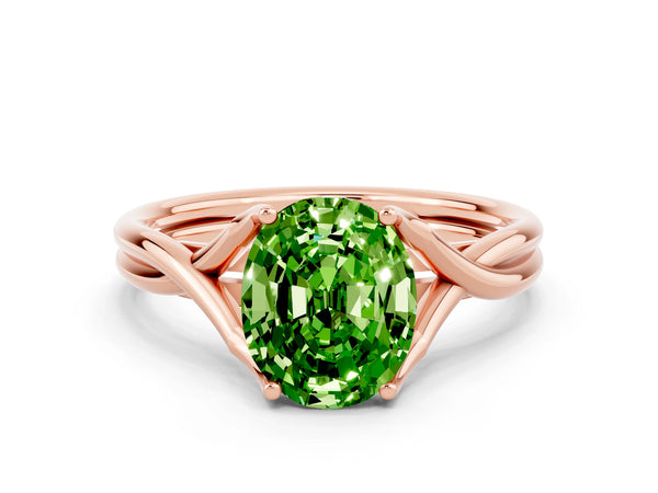 Rose gold Oval Cut Peridot Solitaire Twist Band Prong Setting Ring
