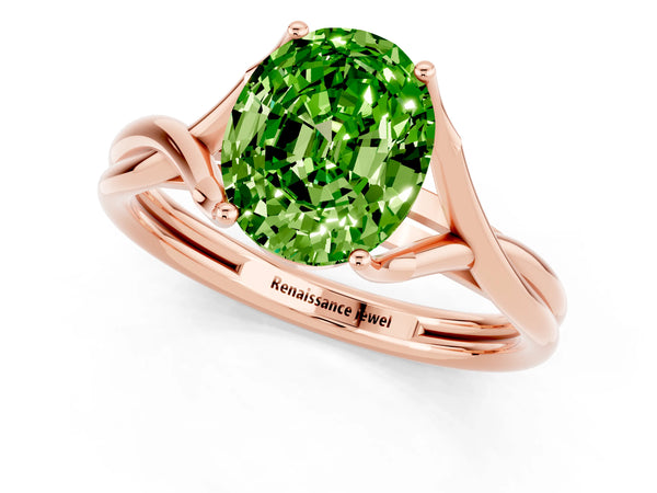 Rose gold Oval Cut Peridot Solitaire Twist Band Prong Setting Ring