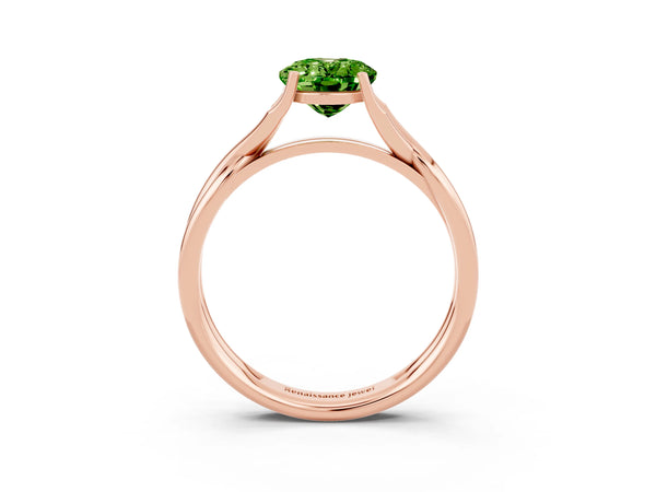 Rose gold Oval Cut Peridot Solitaire Twist Band Prong Setting Ring