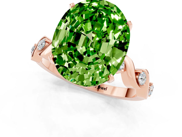 Rose gold Oval Cut Peridot Solitaire Twisted Band with Round  Accents and Prong Setting