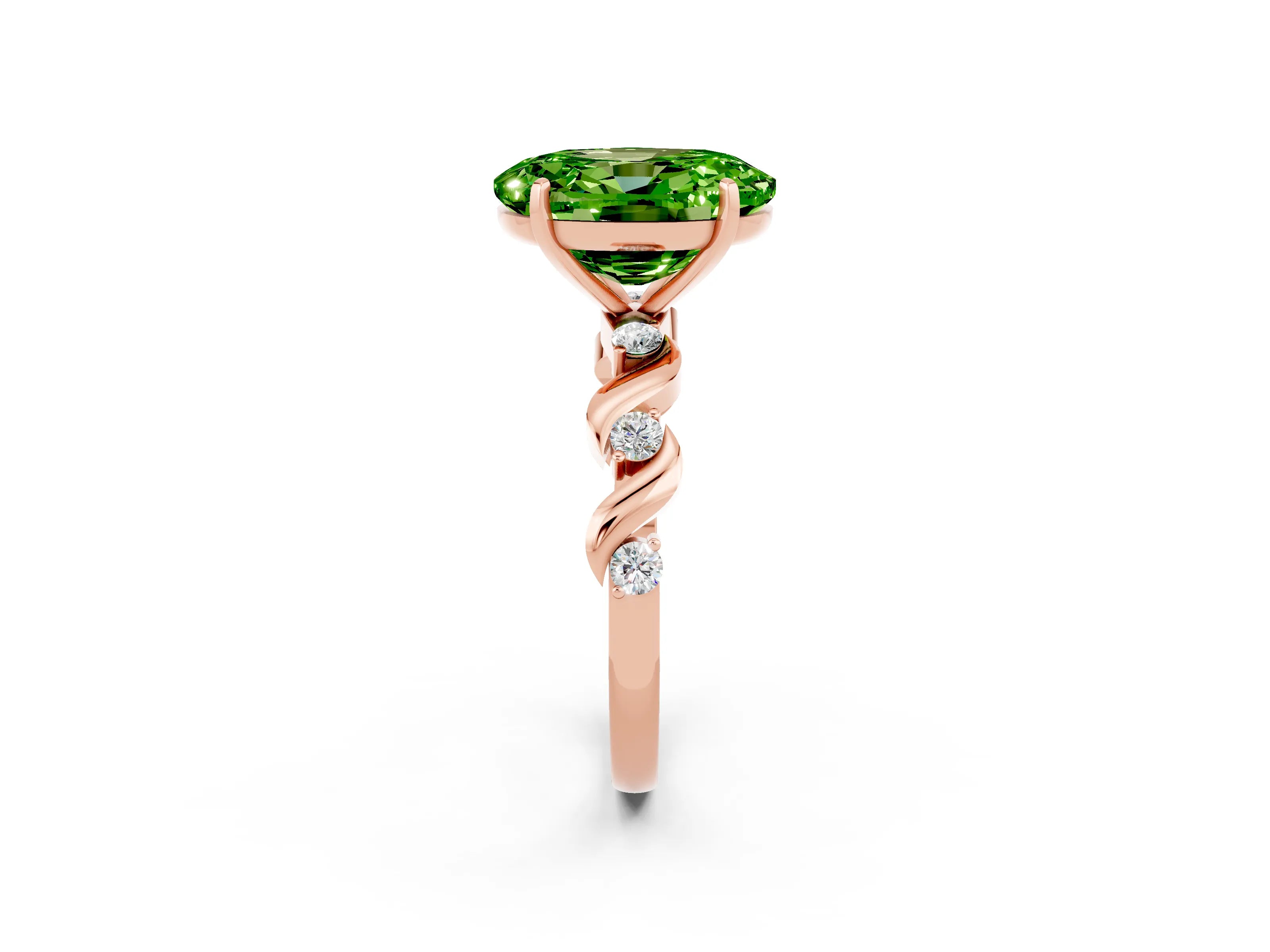 Rose gold Oval Cut Peridot Solitaire Twisted Band with Round  Accents and Prong Setting_14