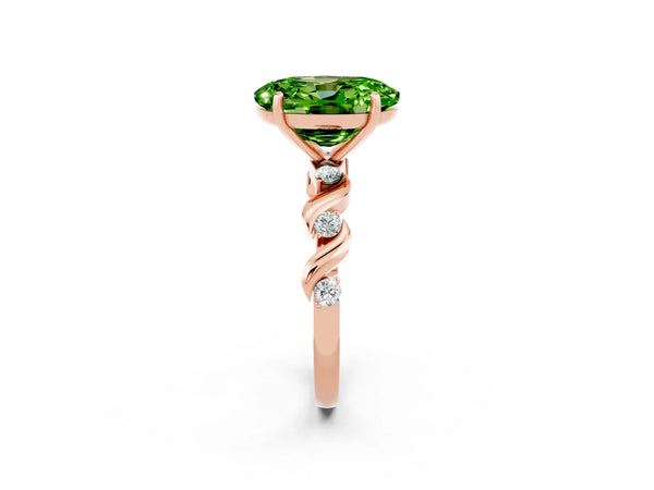 Rose gold Oval Cut Peridot Solitaire Twisted Band with Round  Accents and Prong Setting