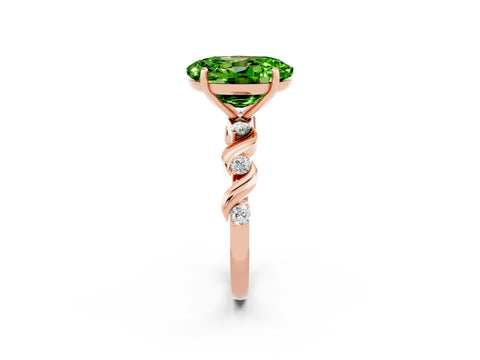 Rose gold Oval Cut Peridot Solitaire Twisted Band with Round  Accents and Prong Setting_14