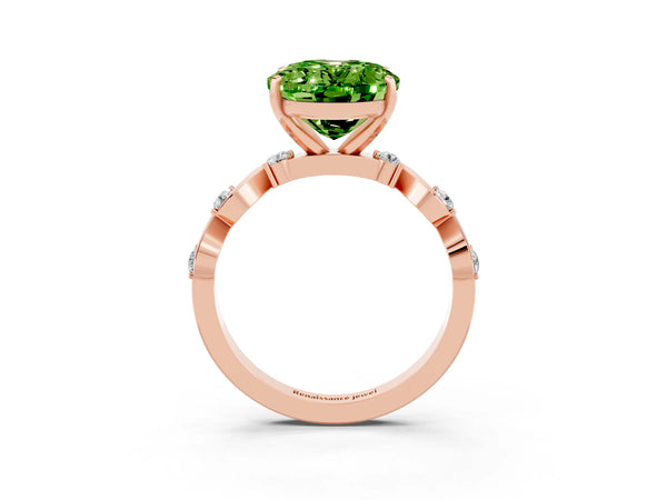 Rose gold Oval Cut Peridot Solitaire Twisted Band with Round  Accents and Prong Setting