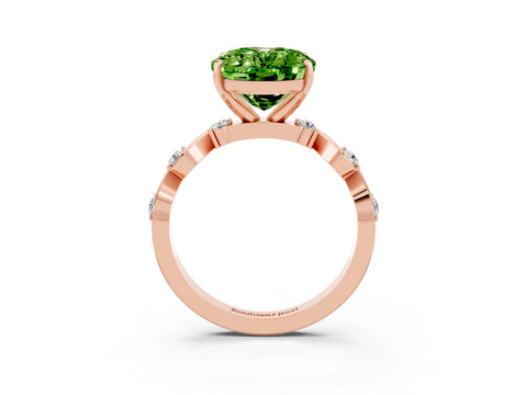 Rose gold Oval Cut Peridot Solitaire Twisted Band with Round  Accents and Prong Setting_15