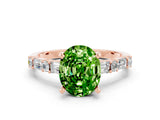Rose gold Oval Cut Peridot Solitaire with Side Baguettes and Channel Set Band
