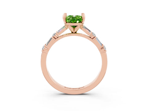 Rose gold Oval Cut Peridot Solitaire with Side Baguettes and Channel Set Band_3
