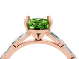 Rose gold Oval Cut Peridot Solitaire with Side Baguettes and Channel Set Band_4