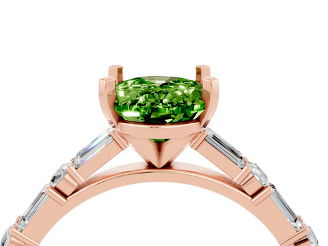 Rose gold Oval Cut Peridot Solitaire with Side Baguettes and Channel Set Band_4