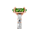 Rose gold Oval Cut Peridot Solitaire with Side Baguettes and Channel Set Band_5