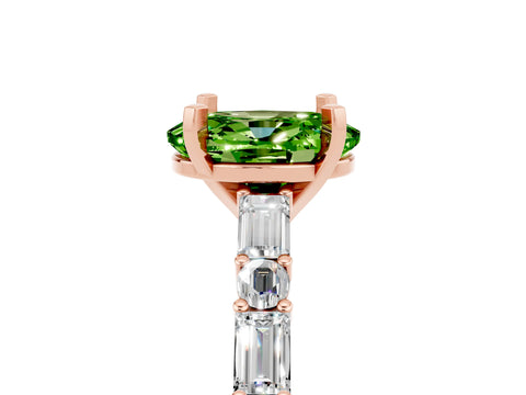 Rose gold Oval Cut Peridot Solitaire with Side Baguettes and Channel Set Band_5