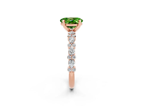 Rose gold Oval Cut Peridot Solitaire with Side Stones, Pave Band, Four-Prong Setting_38