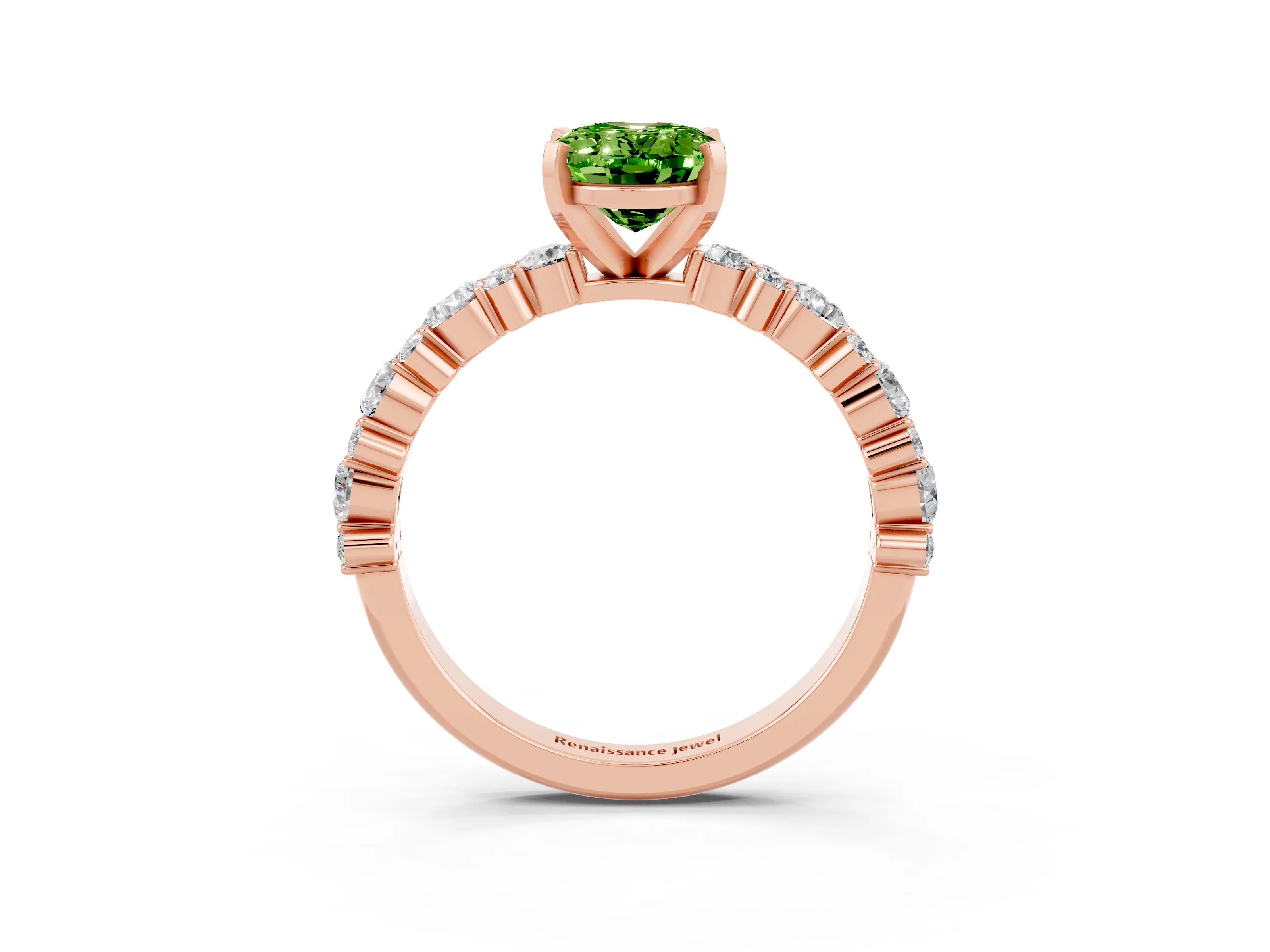 Rose gold Oval Cut Peridot Solitaire with Side Stones, Pave Band, Four-Prong Setting_39