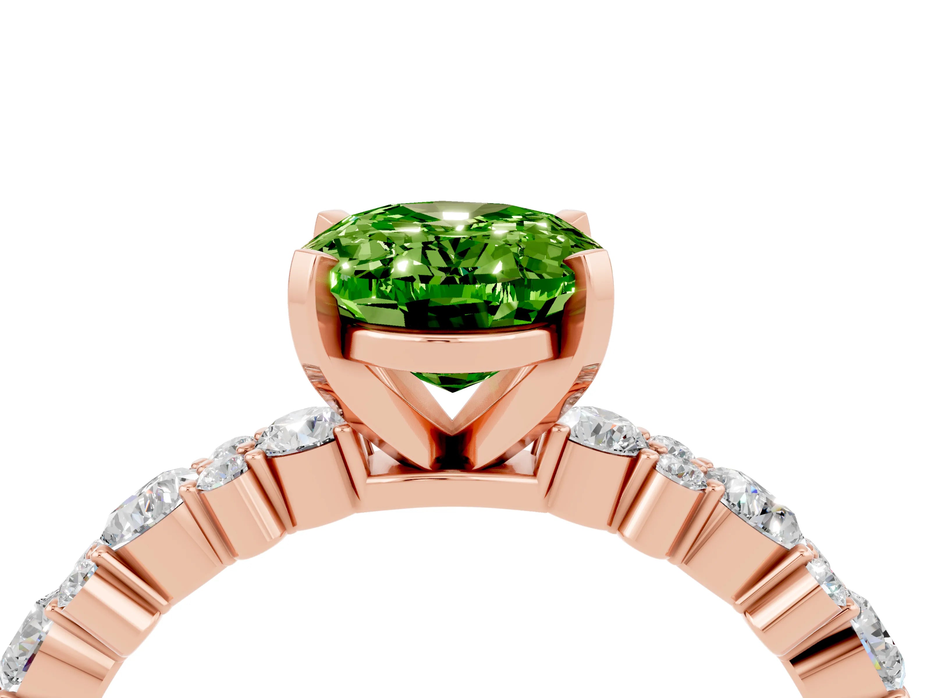 Rose gold Oval Cut Peridot Solitaire with Side Stones, Pave Band, Four-Prong Setting_40
