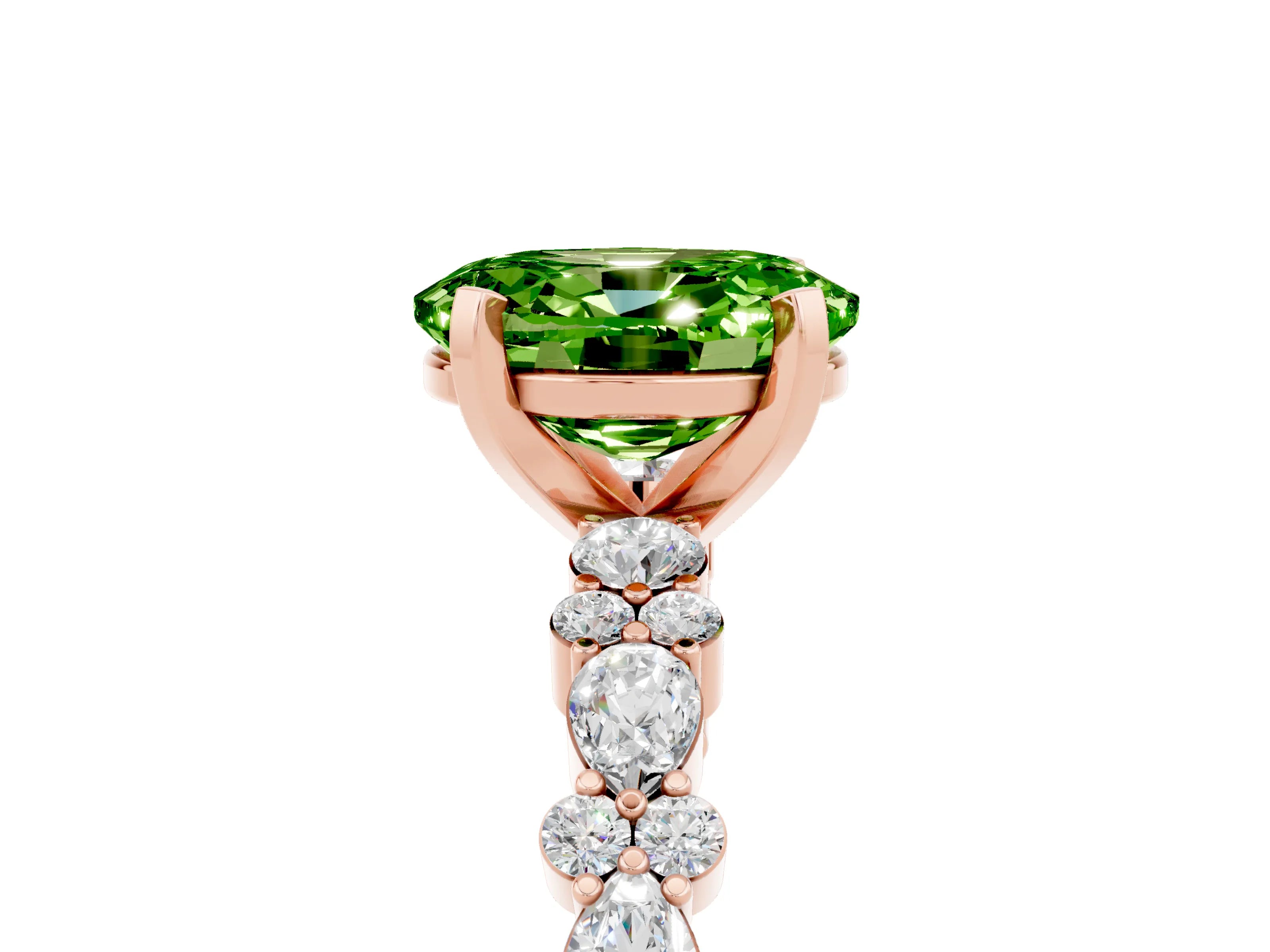 Rose gold Oval Cut Peridot Solitaire with Side Stones, Pave Band, Four-Prong Setting_41