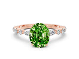 Rose gold Oval Cut Peridot Solitaire with Side Stones on a Pavé Band and Four-Prong Setting