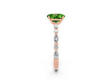Rose gold Oval Cut Peridot Solitaire with Side Stones on a Pavé Band and Four-Prong Setting_2