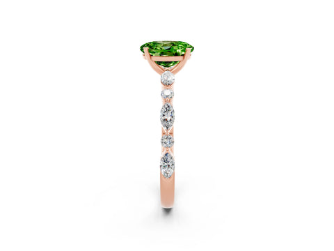 Rose gold Oval Cut Peridot Solitaire with Side Stones on a Pavé Band and Four-Prong Setting_2