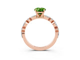 Rose gold Oval Cut Peridot Solitaire with Side Stones on a Pavé Band and Four-Prong Setting_3