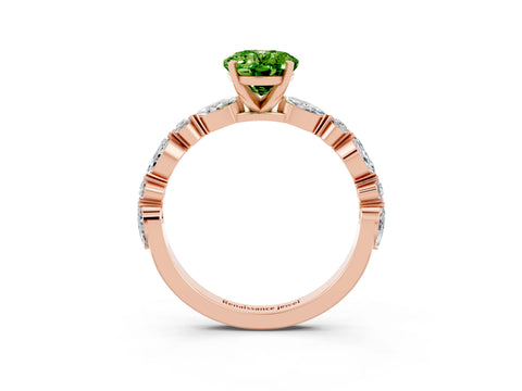 Rose gold Oval Cut Peridot Solitaire with Side Stones on a Pavé Band and Four-Prong Setting_3