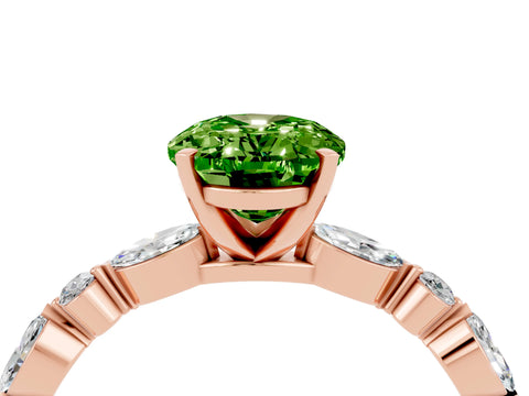 Rose gold Oval Cut Peridot Solitaire with Side Stones on a Pavé Band and Four-Prong Setting_4