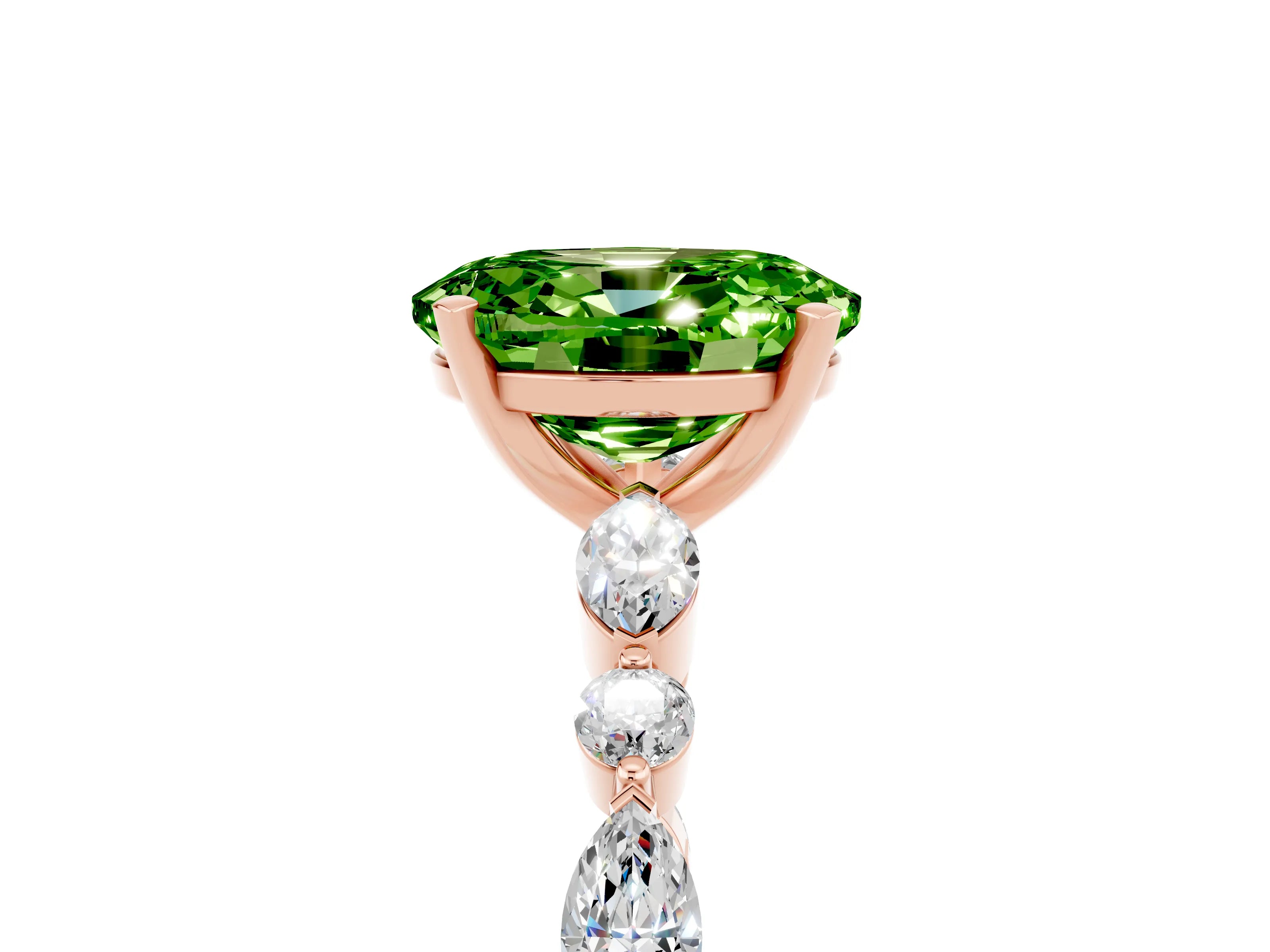 Rose gold Oval Cut Peridot Solitaire with Side Stones on a Pavé Band and Four-Prong Setting_5