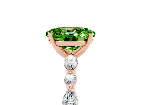 Rose gold Oval Cut Peridot Solitaire with Side Stones on a Pavé Band and Four-Prong Setting_5
