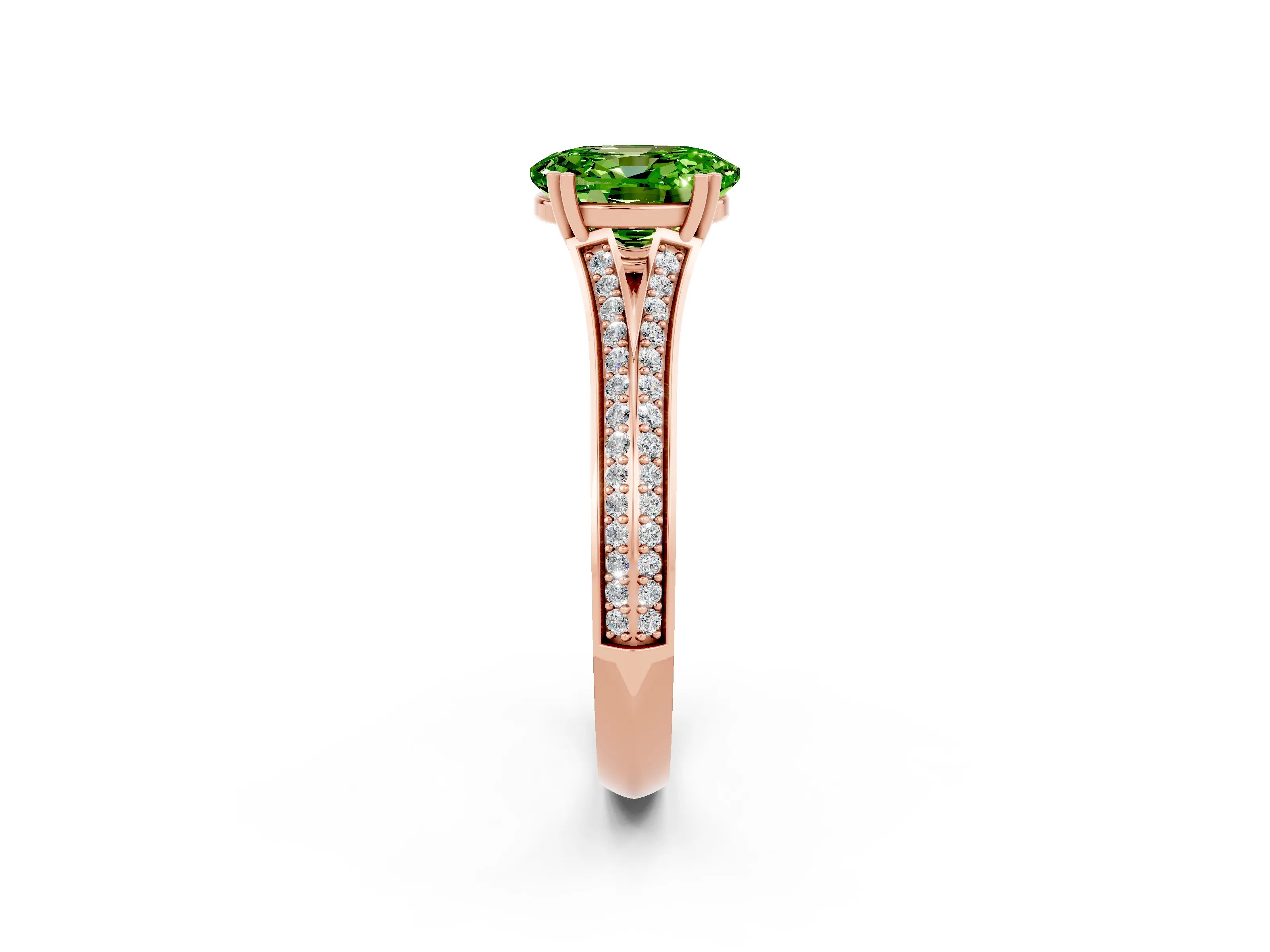 Rose gold Oval Cut Peridot Split Shank Engagement Ring with Pavé Band_2
