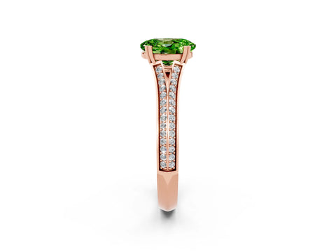 Rose gold Oval Cut Peridot Split Shank Engagement Ring with Pavé Band_2