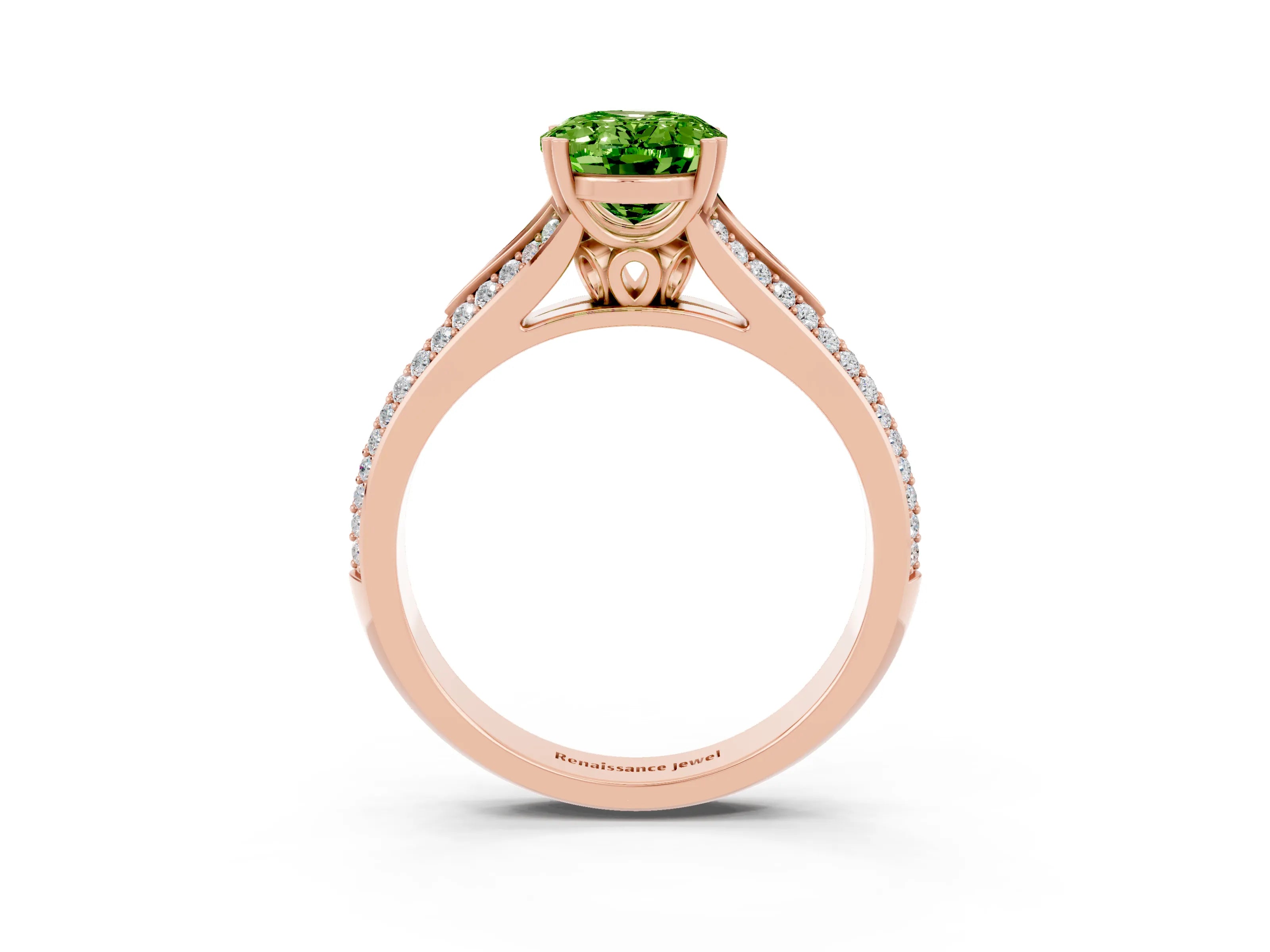 Rose gold Oval Cut Peridot Split Shank Engagement Ring with Pavé Band_3