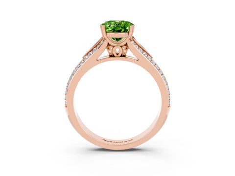 Rose gold Oval Cut Peridot Split Shank Engagement Ring with Pavé Band_3