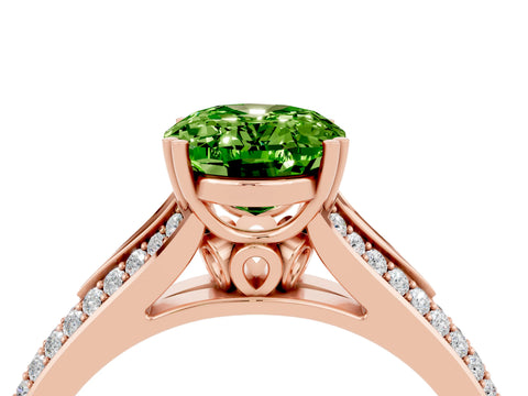 Rose gold Oval Cut Peridot Split Shank Engagement Ring with Pavé Band_4