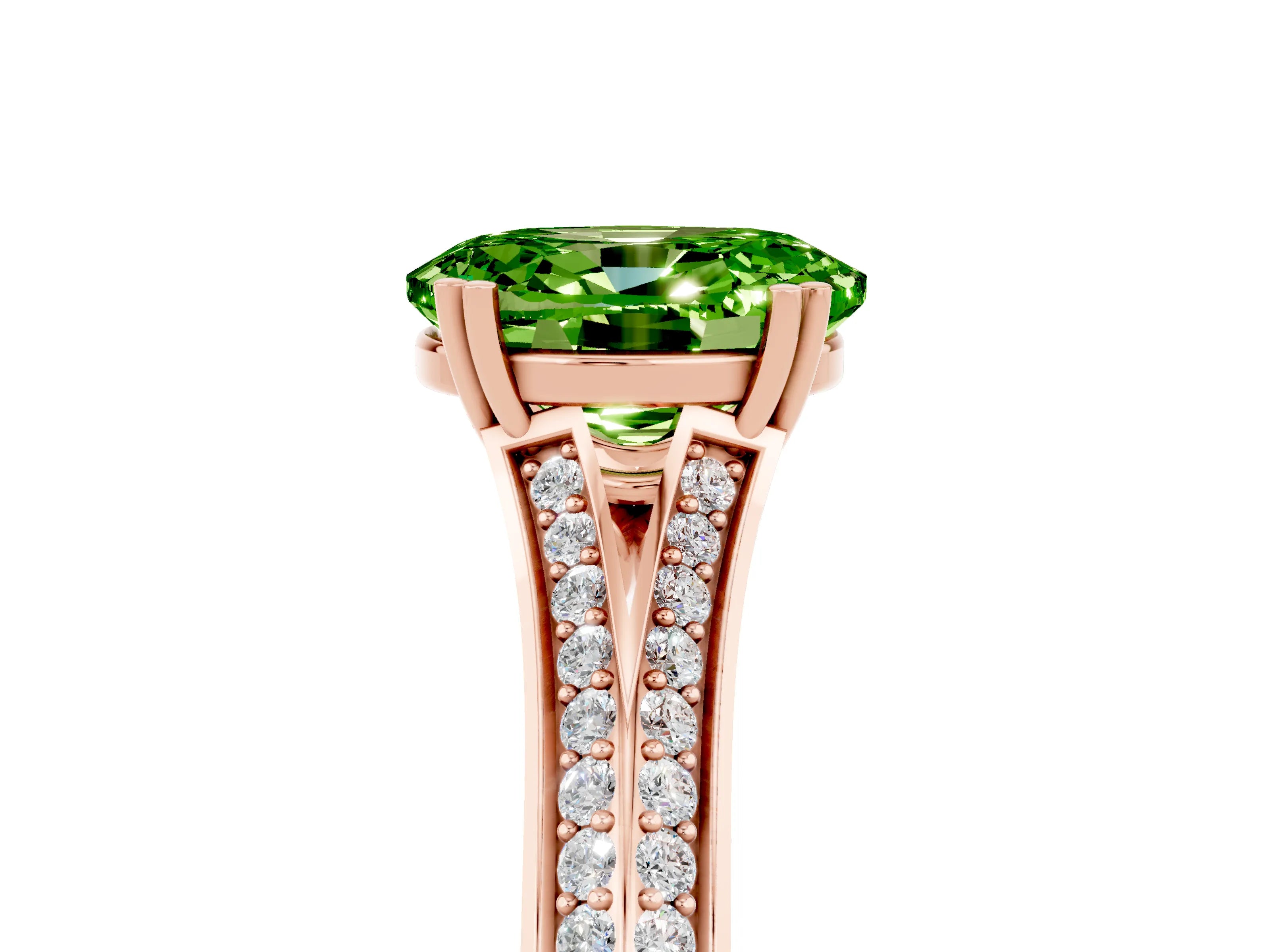 Rose gold Oval Cut Peridot Split Shank Engagement Ring with Pavé Band_5