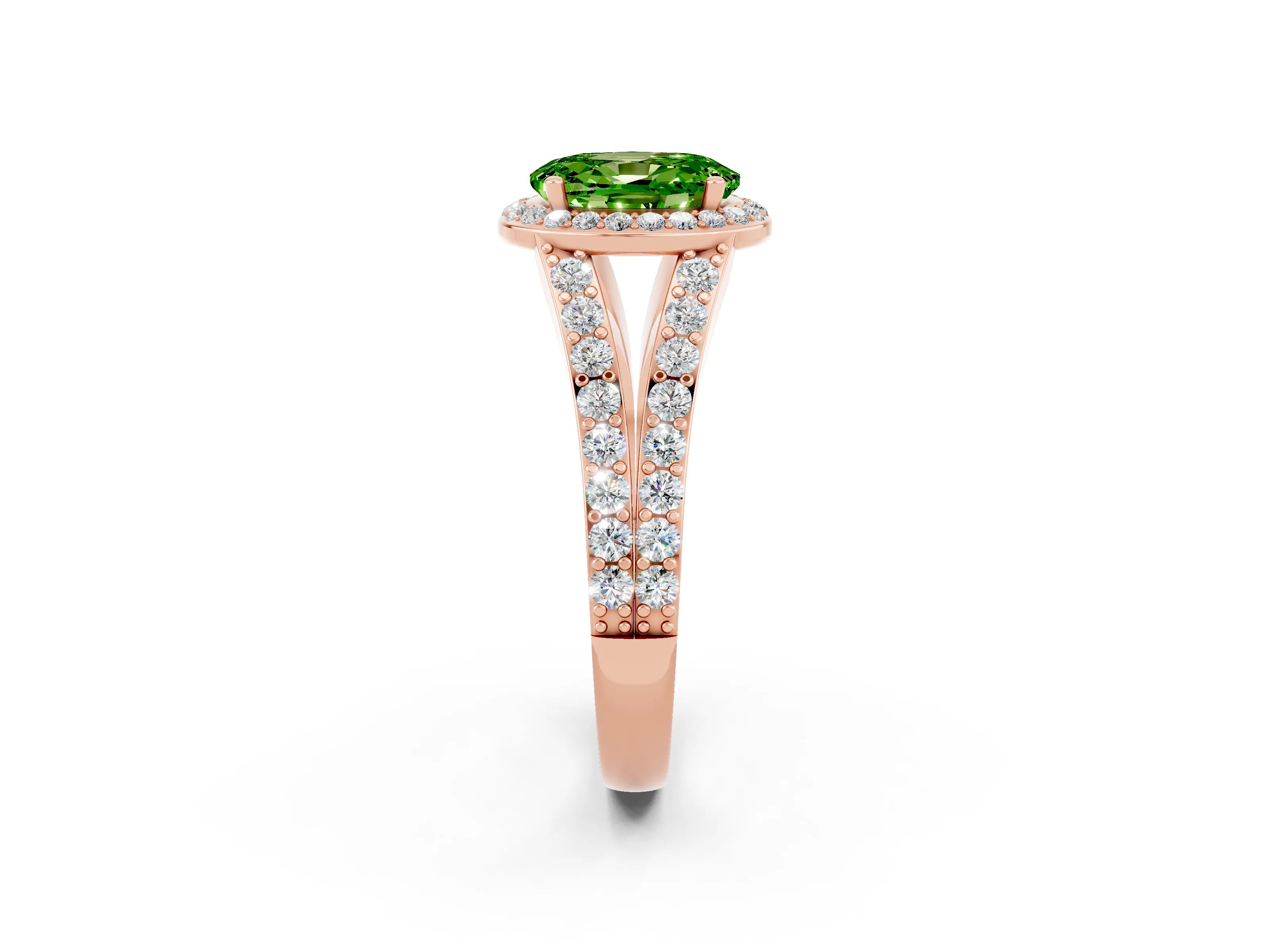 Rose gold Oval Cut Peridot Split Shank Halo Ring with Four-Prong Setting_14