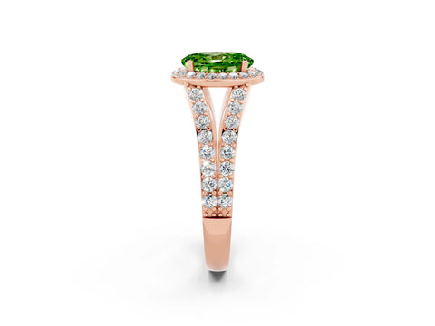 Rose gold Oval Cut Peridot Split Shank Halo Ring with Four-Prong Setting_14