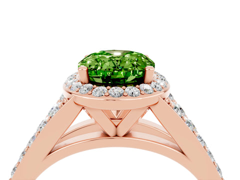 Rose gold Oval Cut Peridot Split Shank Halo Ring with Four-Prong Setting_16