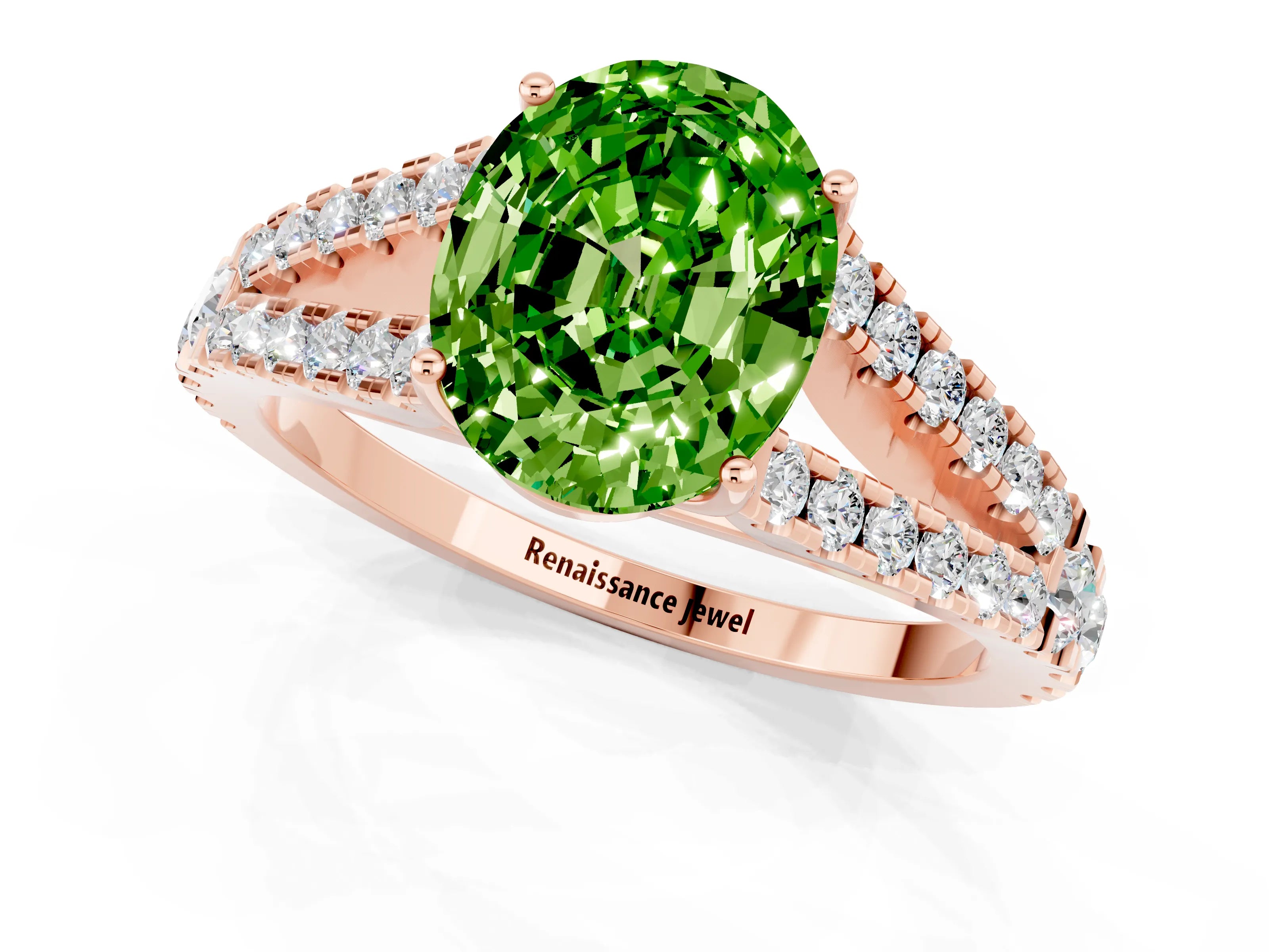 Rose gold Oval Cut Peridot Split Shank Pavé Engagement Ring with Four-Prong Setting_13