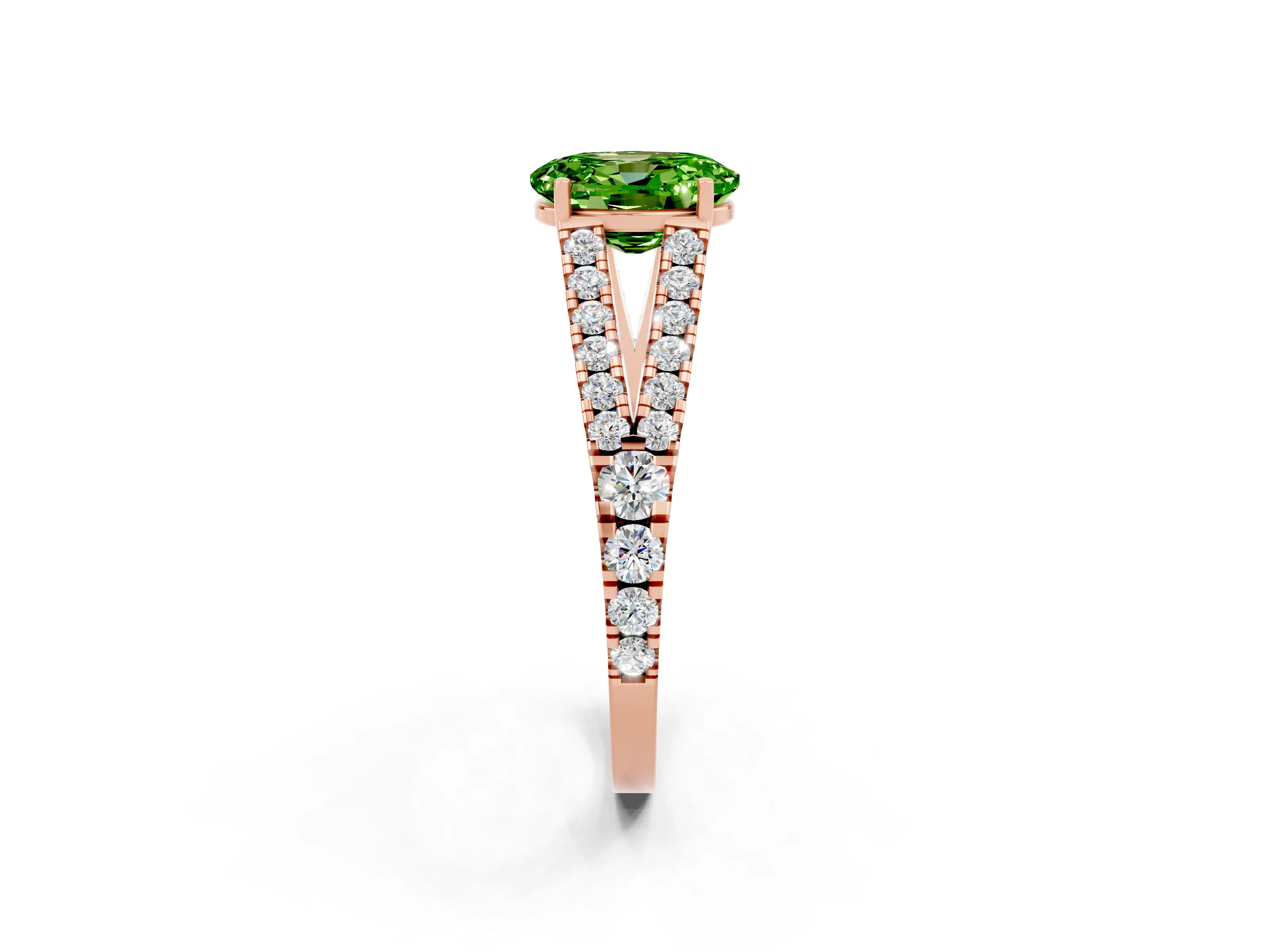 Rose gold Oval Cut Peridot Split Shank Pavé Engagement Ring with Four-Prong Setting_14