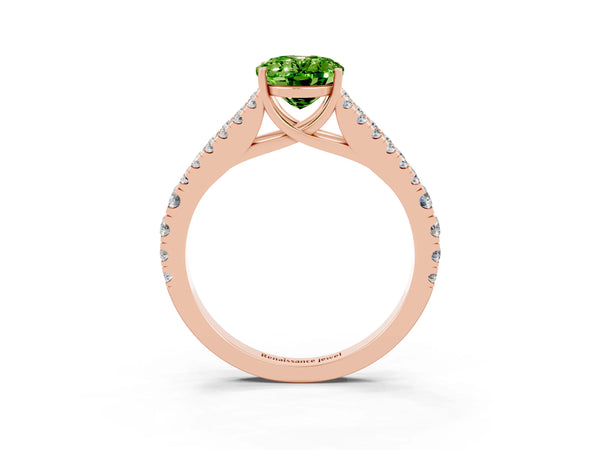 Rose gold Oval Cut Peridot Split Shank Pavé Engagement Ring with Four-Prong Setting