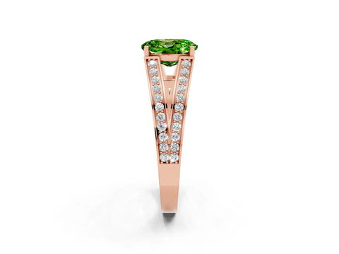 Rose gold Oval Cut Peridot Split Shank Ring with Pavé Band and Four-Prong Setting_2