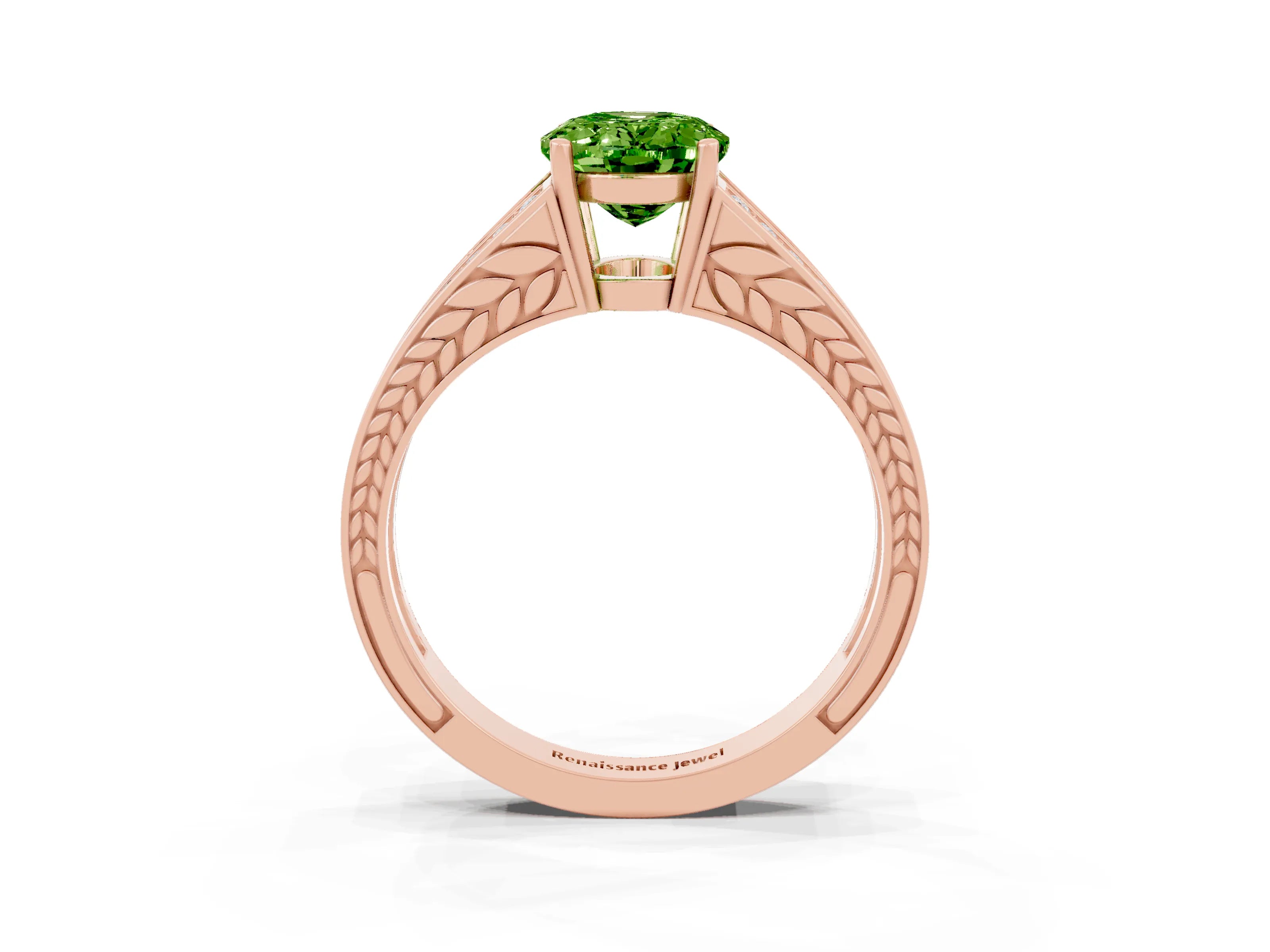 Rose gold Oval Cut Peridot Split Shank Ring with Pavé Band and Four-Prong Setting_3