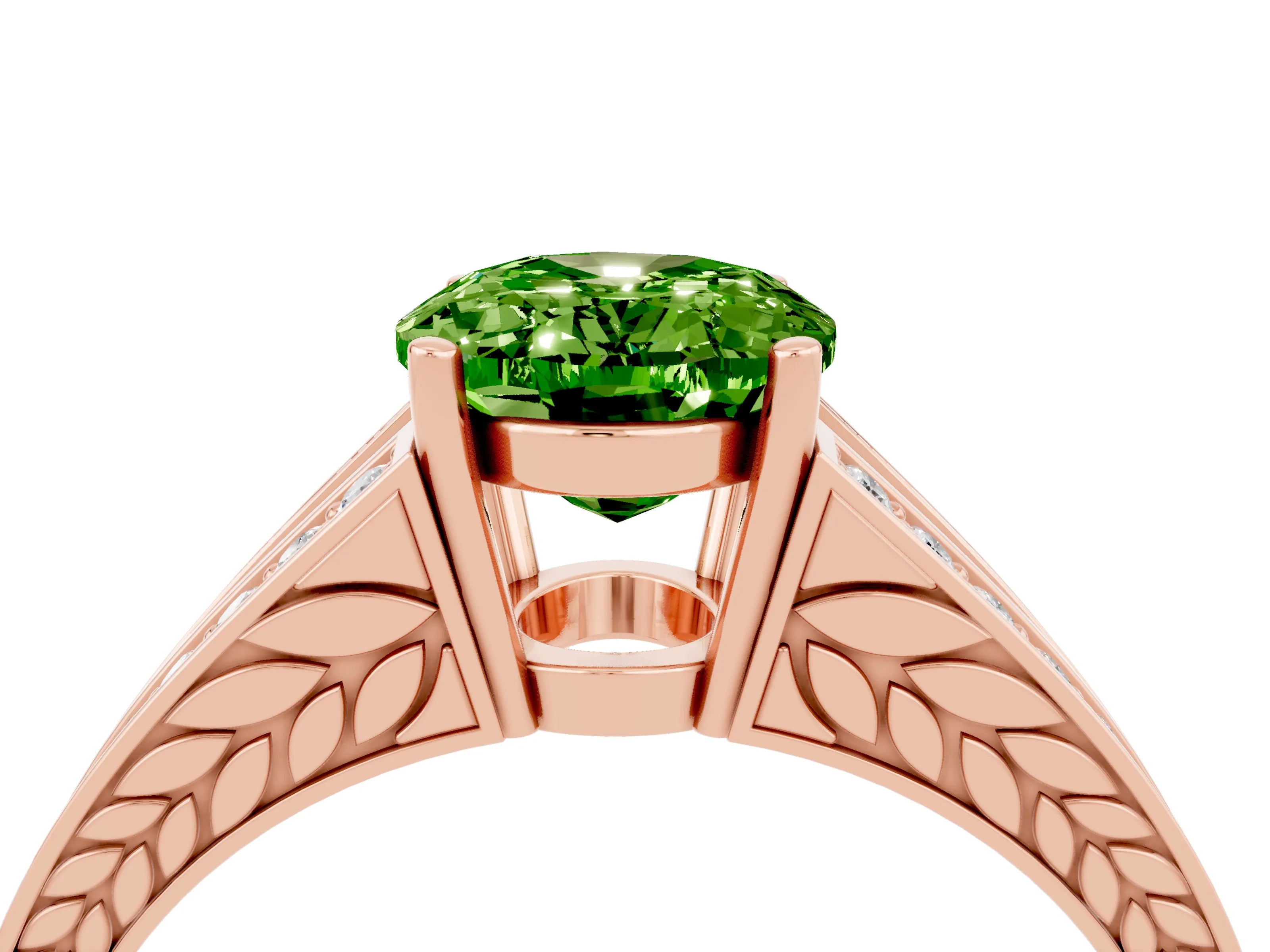 Rose gold Oval Cut Peridot Split Shank Ring with Pavé Band and Four-Prong Setting_4